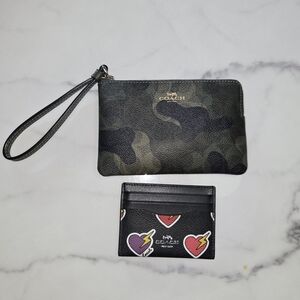 Coach Camo Corner Zip Wristlet and Hearts &  Thunderbolts Slim ID Card Case